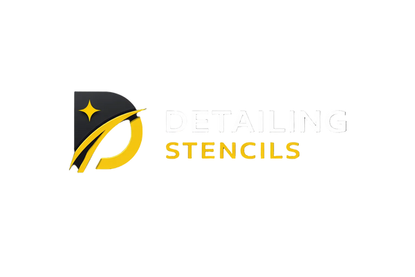 Logo for 'Detailing Stencils' with a yellow and black design on a dark background